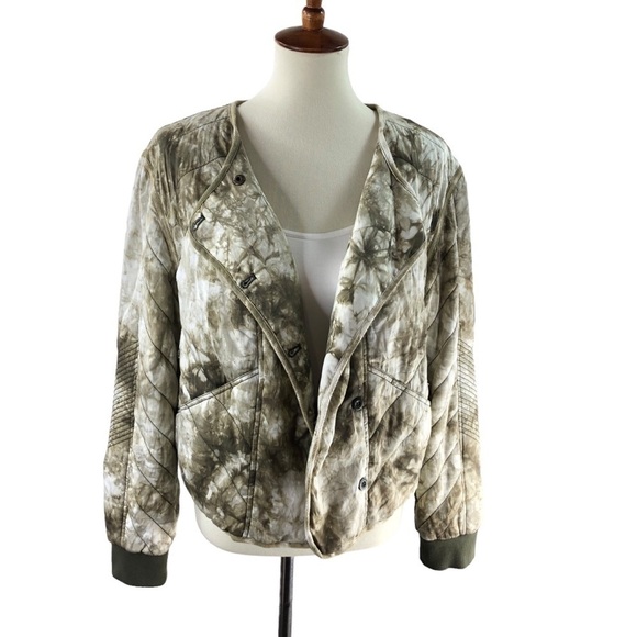 Anthro Women Sz S Marrakech Camo Quilted Jacket Oversized Boxy Short Moto Casual - Picture 8 of 11